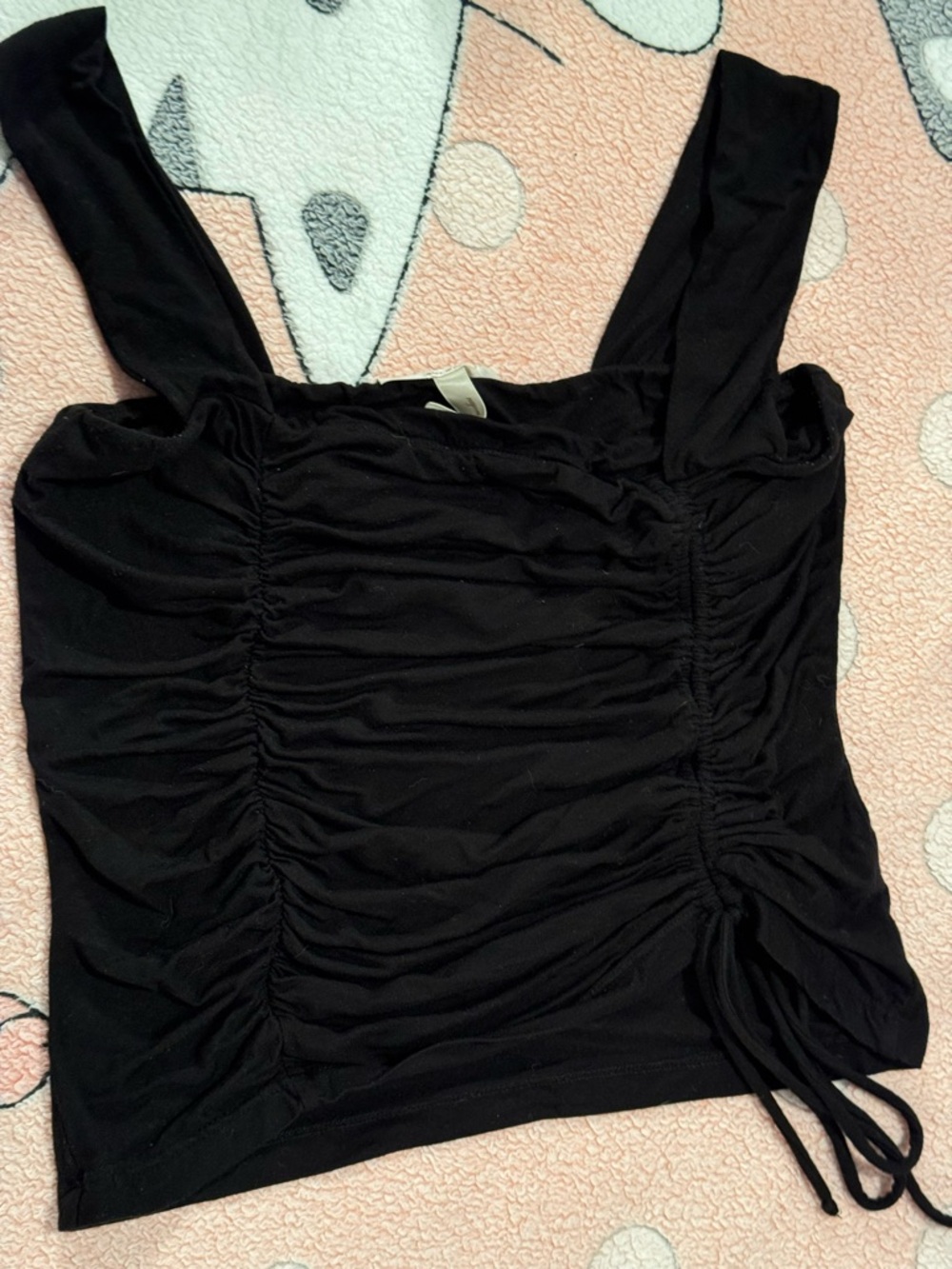 Black cinched crop tank top w/ built in bra-size Medium